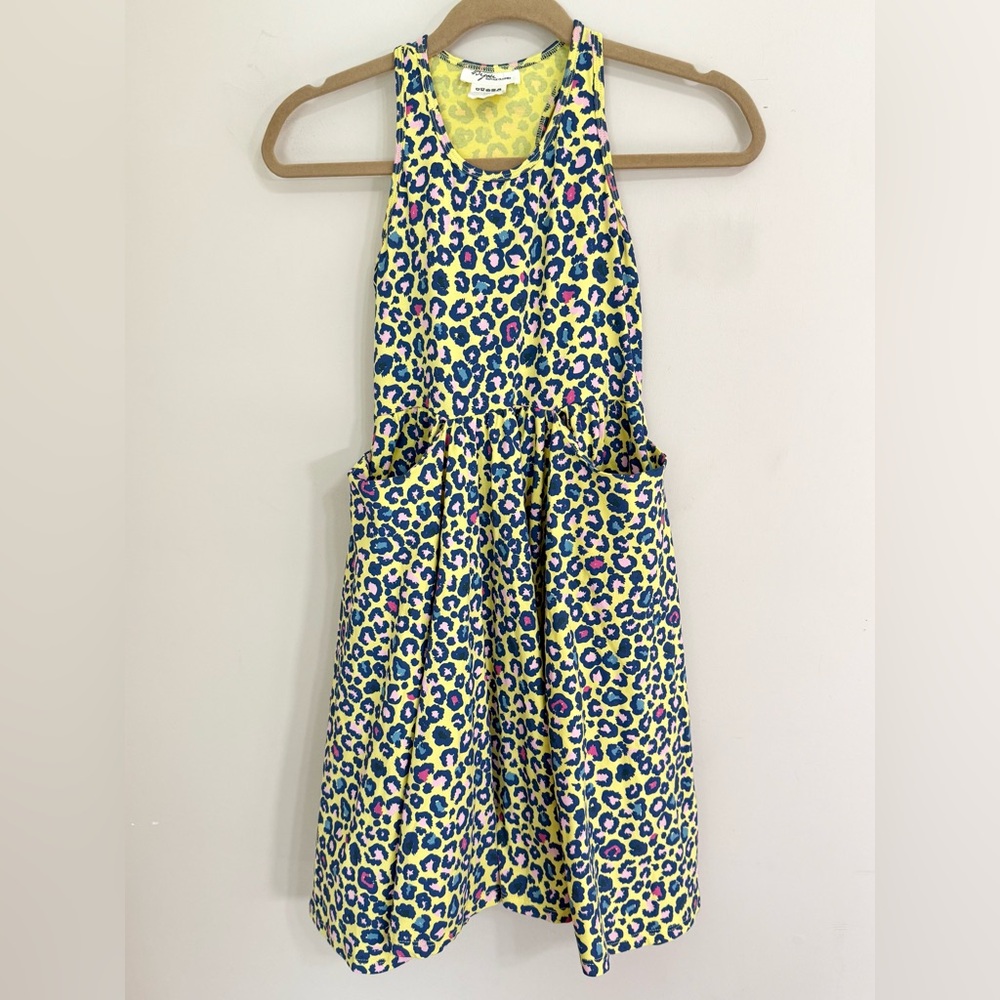 BIJOU SAUVAGE Girls‎ Dress 14 Yellow Neon Leopard Print Racerback USA Designer